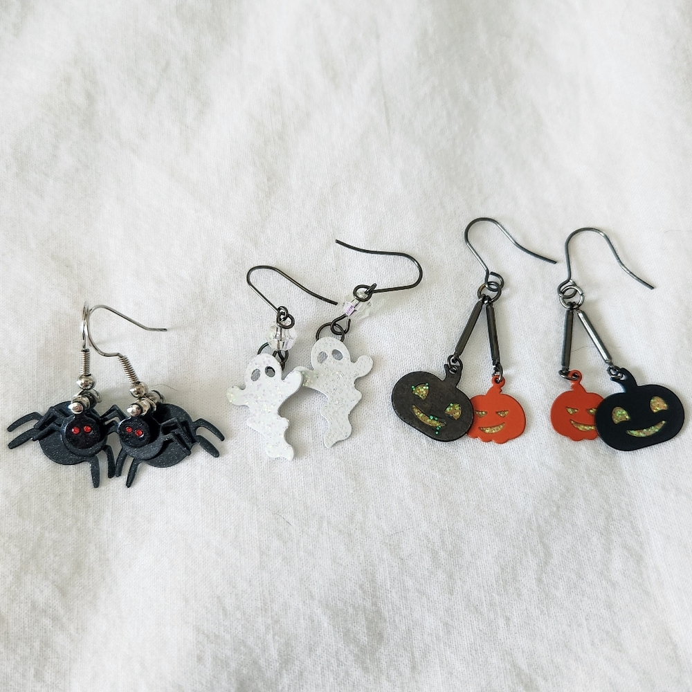3 Handmade Halloween Dangle Earrings Bundle